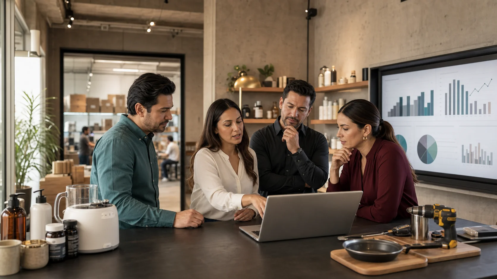 Equipo profesional analizando una operación multcategoría de ecommerce y marketplaces